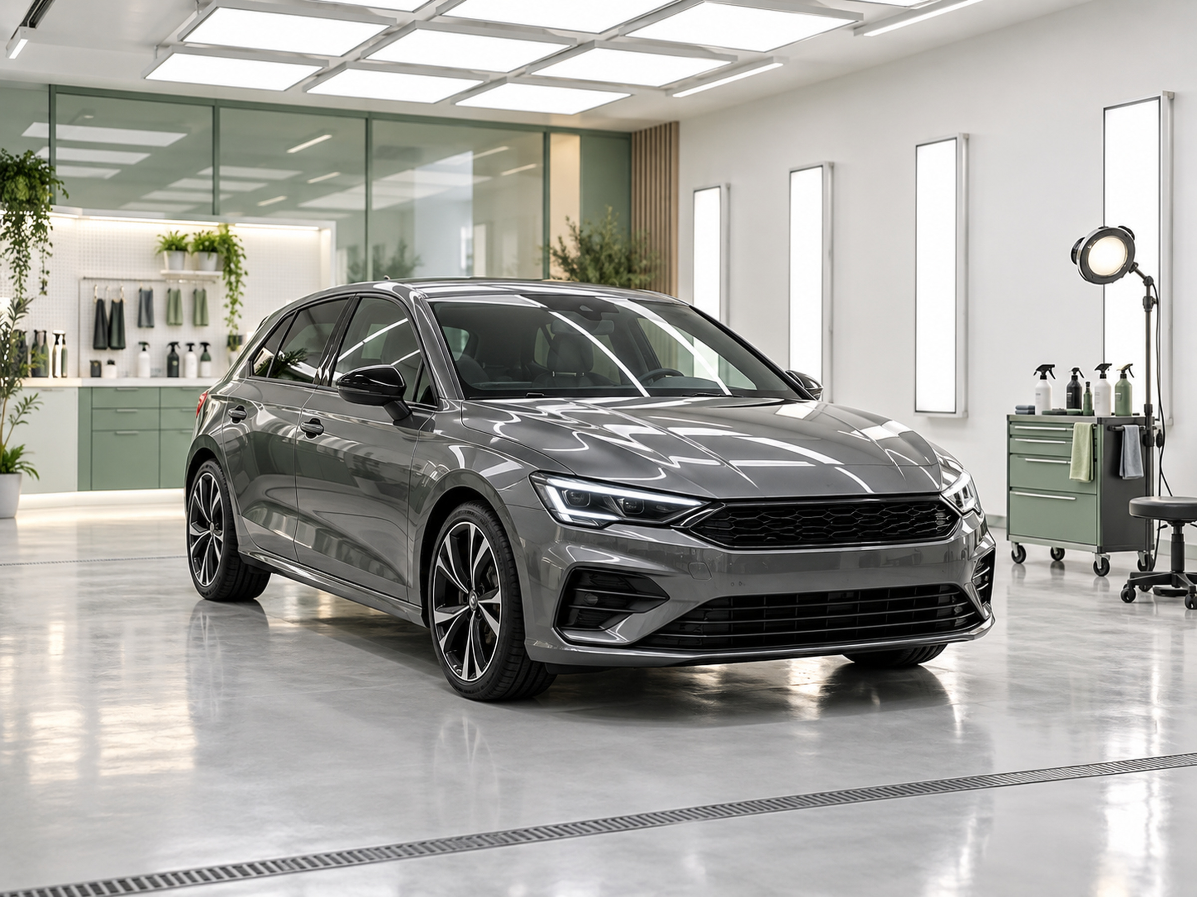 Voiture grise dans le laboratoire Éclatérium